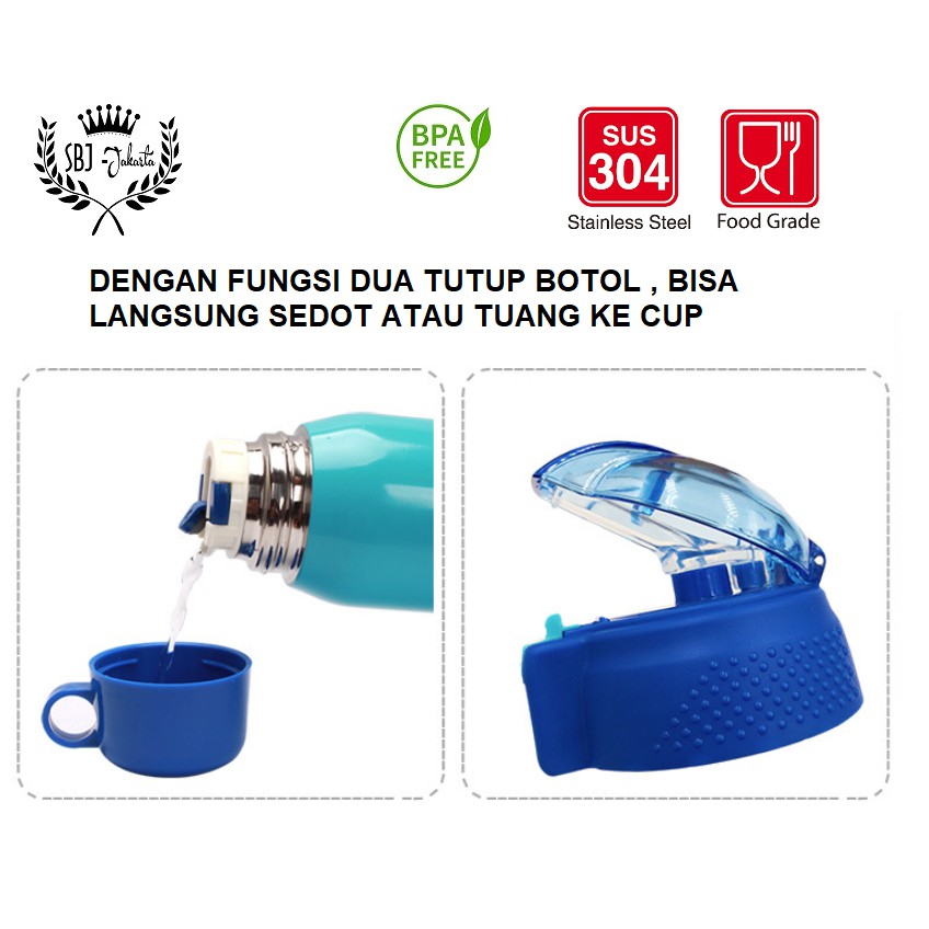 Botol Minum Termos 304 Stainless Steel DUAL CAP dengan TAS Motif Animal / Botol Minum Anak Stainless