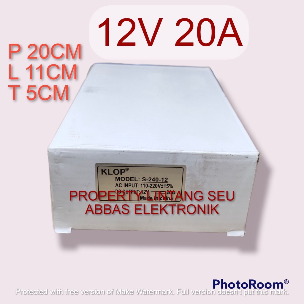 POWER SUPPLY ADAPTOR KALENG 12V 20A 12V20A 12 VOLT 20 AMPERE