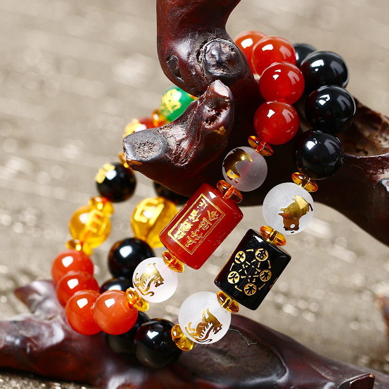 Unisex  Feng Shui Five Element Obsidian  Beads Bracelet / Wealth and Good Luck Bracelet / Lucky Colourful Natural Stone Charm Bracelets