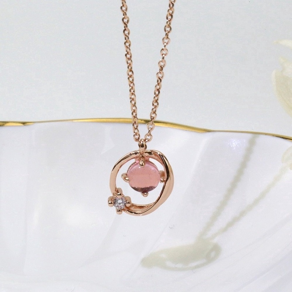 Pink Star Necklaces Pink Crystal Planet Pendant Necklace Women Simple Cute Jewelry Gifts