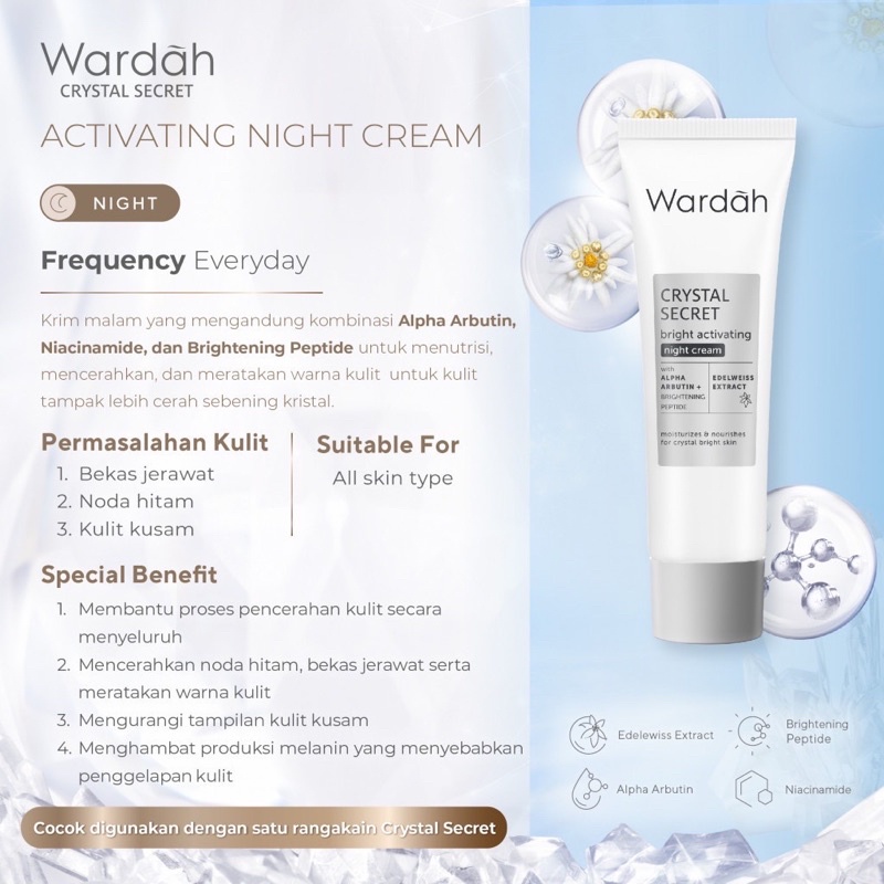 WARDAH White Crystal Secret Series | Day Night| Eye Cream Brightening Essence Facial Wash Exfoliating Mask Scrub