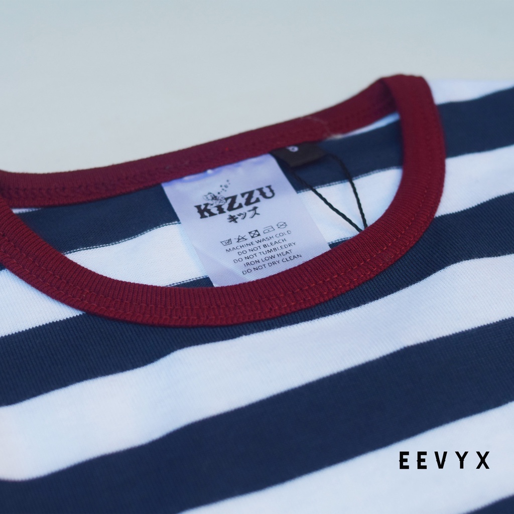 Kizzu Baju Kaos Distro Anak Laki Laki Umur 1-12 Tahun Bahan Cotton - Strip / Salur Navy - Eevyx Store