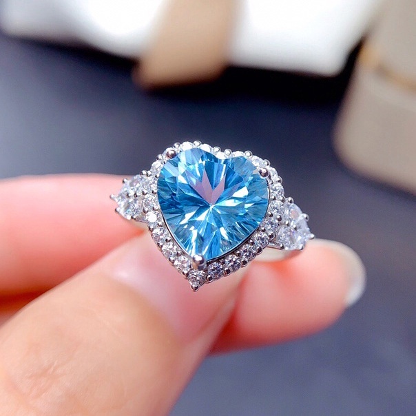 Cincin Model Terbuka Dengan Batu topaz aquamarine Untuk Wanita