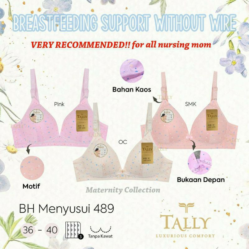 Bh Bra Menyusui Tally 489 (Cup B) Nursing Bra Motif | Busa Tipis Tanpa Kawat |#