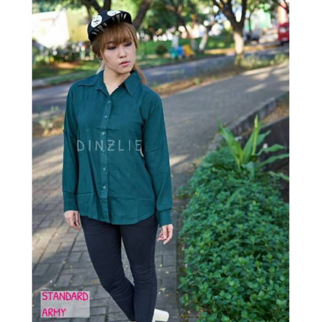KEMEJA POLOS WANITA WARNA HIJAU ARMY