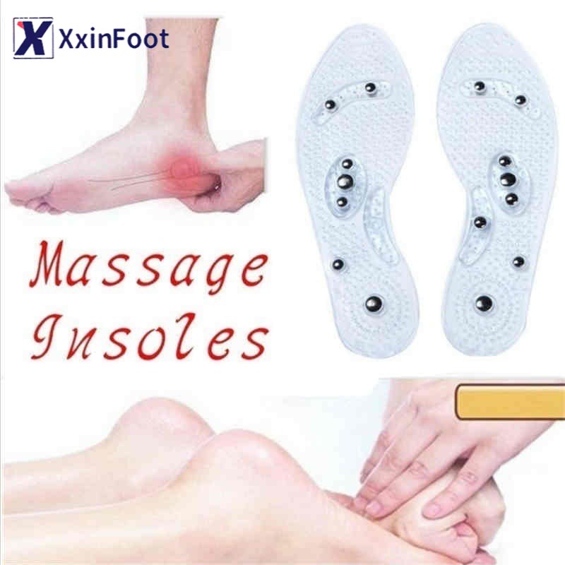 Pria dan Wanita Fashion Terapi Magnet Insole Transparan Silicone Anti-kelelahan Perawatan Kesehatan Pijat