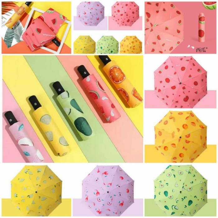 Payung Lipat 3 Otomatis Buka Tutup Anti UV Pastel Motif Buah Automatis