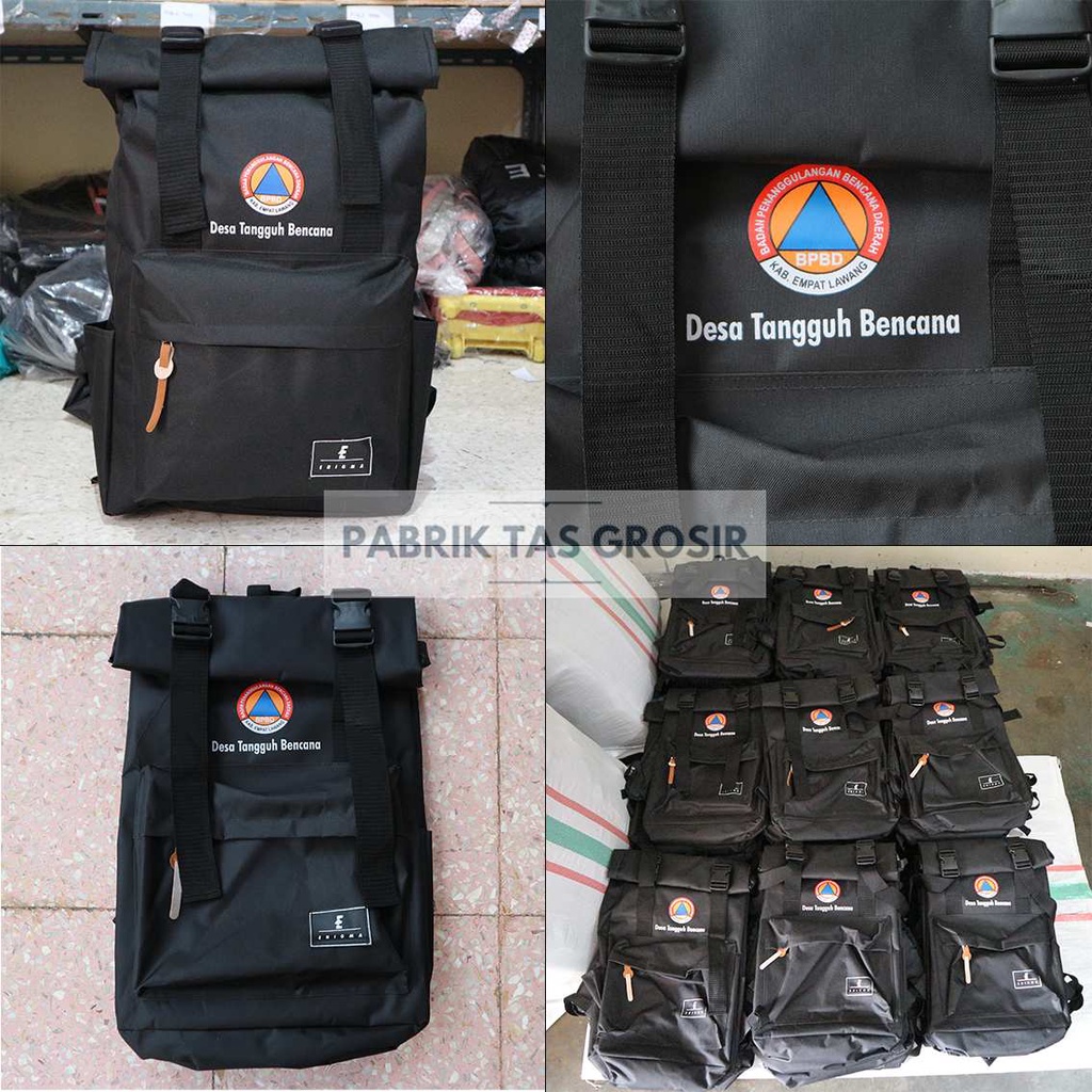 ORDERAN GROSIR TAS ROLLTOP ENIGMA HITAM SABLON DESA TANGGUH BENCANA TAS SEMINAR SOUVENIR BERKUALITAS