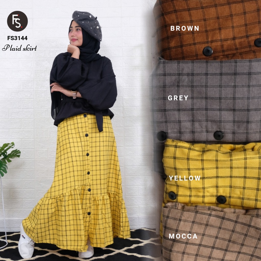 ROK CASUAL MODERN - KATUN LINEN - ROK MOTIF KOTAK