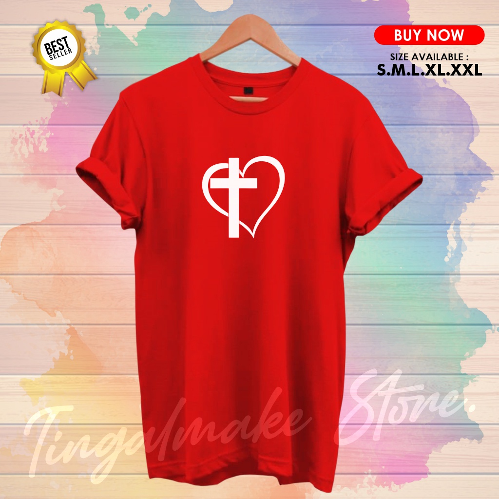 KAOS ROHANI SALIB HATI | BAJU ROHANI KRISTEN | BAJU SALIB | KAOS PRIA WANITA TERLARIS