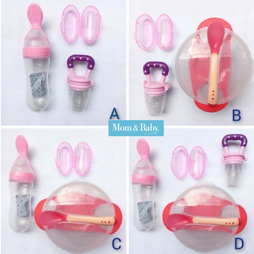 Paket Perlengkapan makan MPASI Bayi mangkok sendok silicone baby feeder sendok botol bayi n