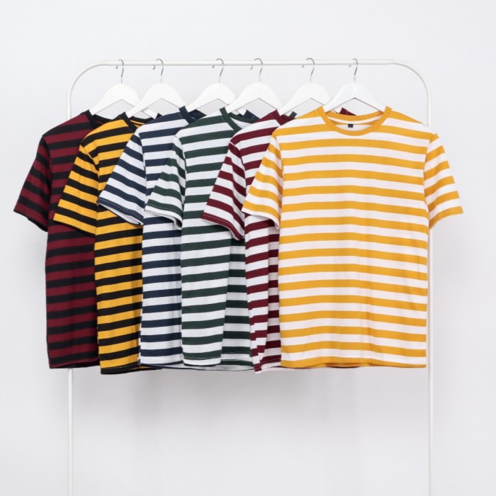 Kaos Stripe / Stripe parker gb/ Kaos Stripe Pria / Kaos Pria - putih hitam S