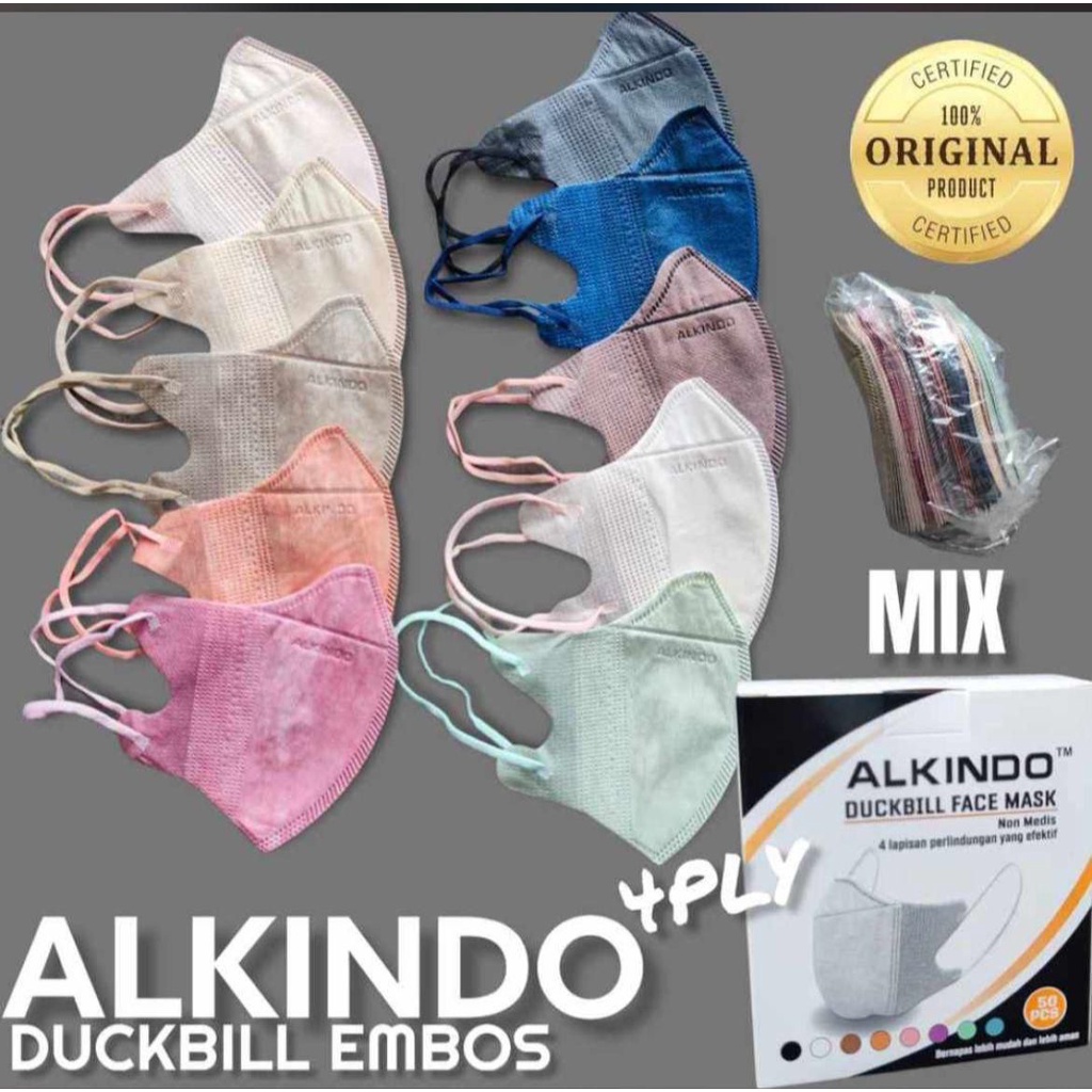 Masker Duckbill Alkindo Emboss 4Ply Mix Warna Campur Warna 1Box 50 Pcs
