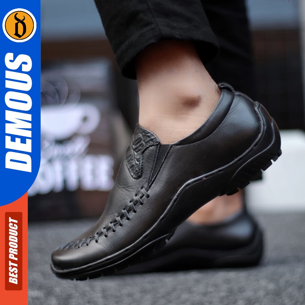 DEMOUS Panz - Sepatu Slip On Casual Pria Kerja Kulit Asli