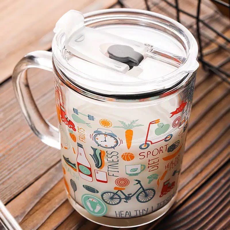 Gelas Kaca Motif Bahan Tebal / Tumbler / Botol Minum / Gelas Minum / Mug / Cangkir 400 ml