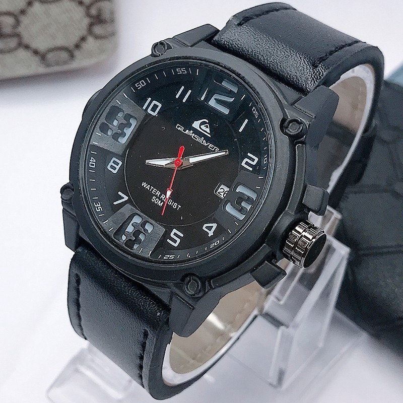 Jam Tangan Pria Sporty QS Sabit Tanggal Aktif Strap Kulit