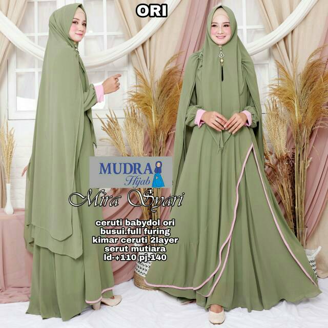 Gamis mira syari gamis bahan ceruti khimar dua layer