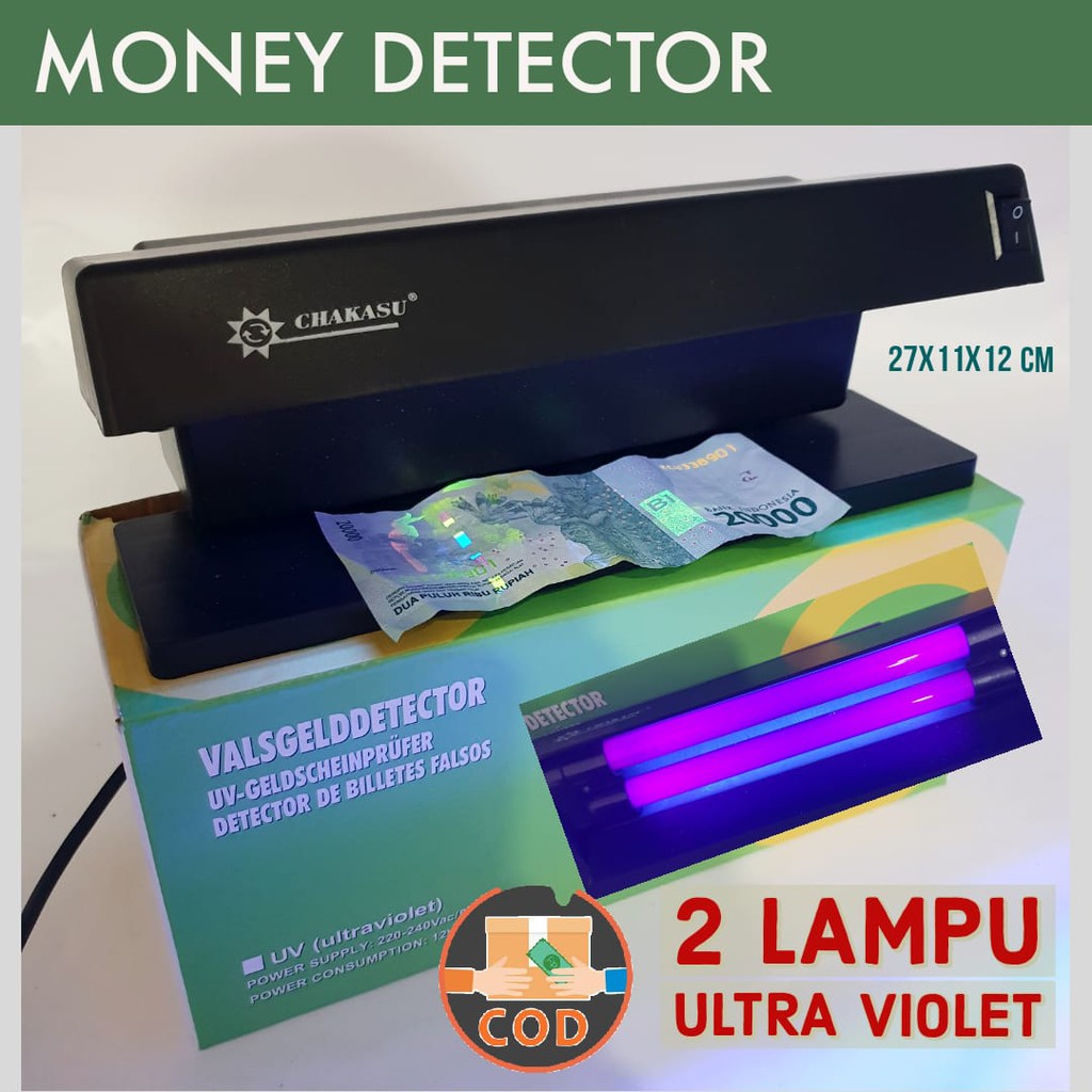 Money Detector Alat Deteksi Uang Palsu  Sinar UV /Money Detector Besar/ Counterfeit Detector/ 2light