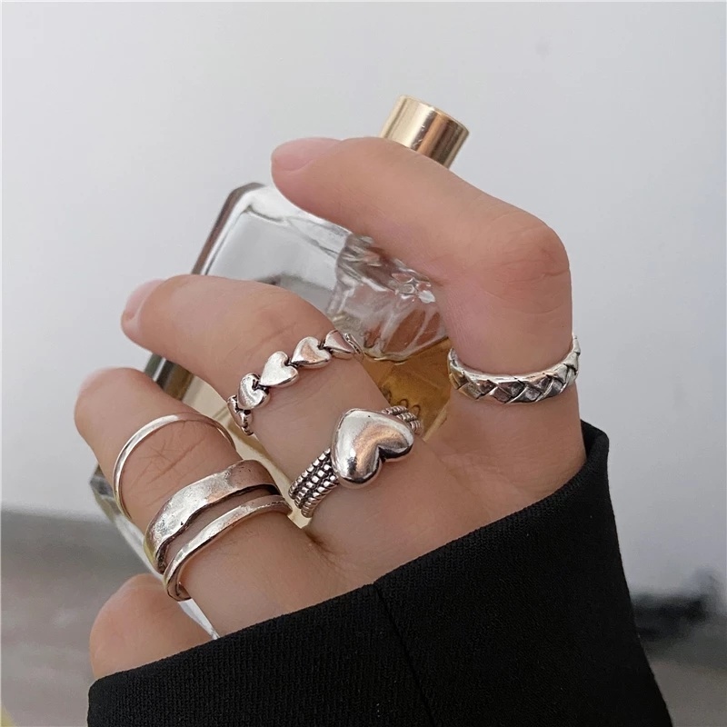 Set Cincin Knuckle Desain Bunga Kupu-Kupu Geometris Gaya Bohemian Untuk Wanita