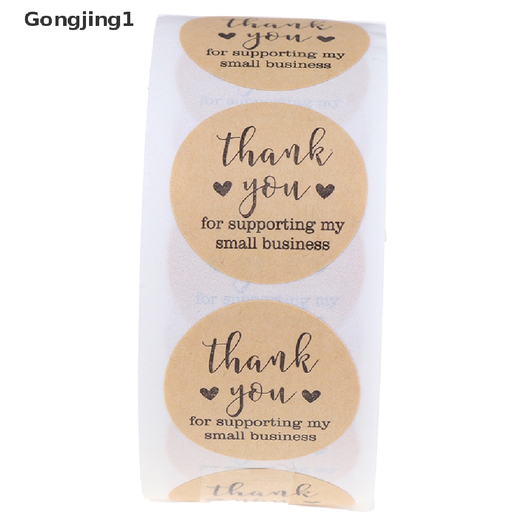 Gongjing1 500PCs / roll Stiker Label Bulat Tulisan Thank You Handmade Untuk Dekorasi