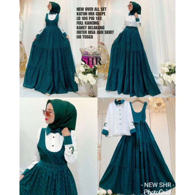 ready Maxi overall dress SHR ORI bhn katun mix crepe