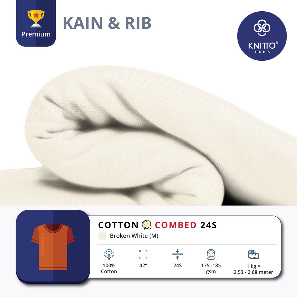 KAIN COTTON COMBED 24S BROKEN WHITE + RIB ( BAHAN KAOS ) - KNITTO