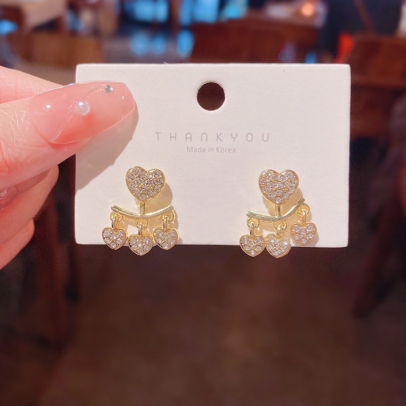 Anting Tusuk Gantung Bahan Sterling silver 925 Desain Hati Hias Zircon Untuk Wanita