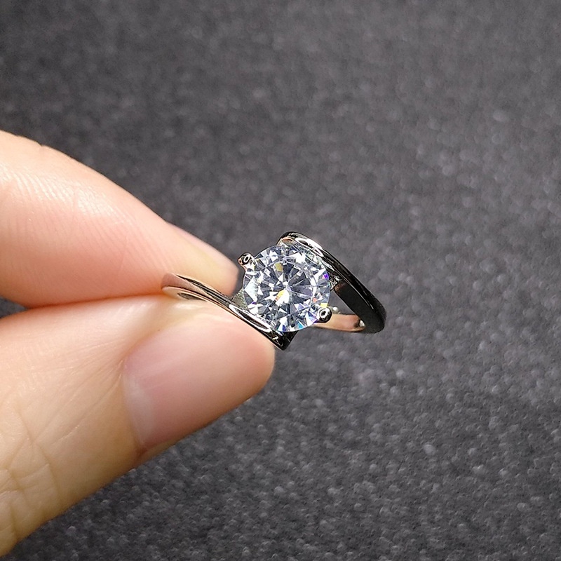 Cincin Emas Putih Hias Berlian Enam Cabang Gaya Korea