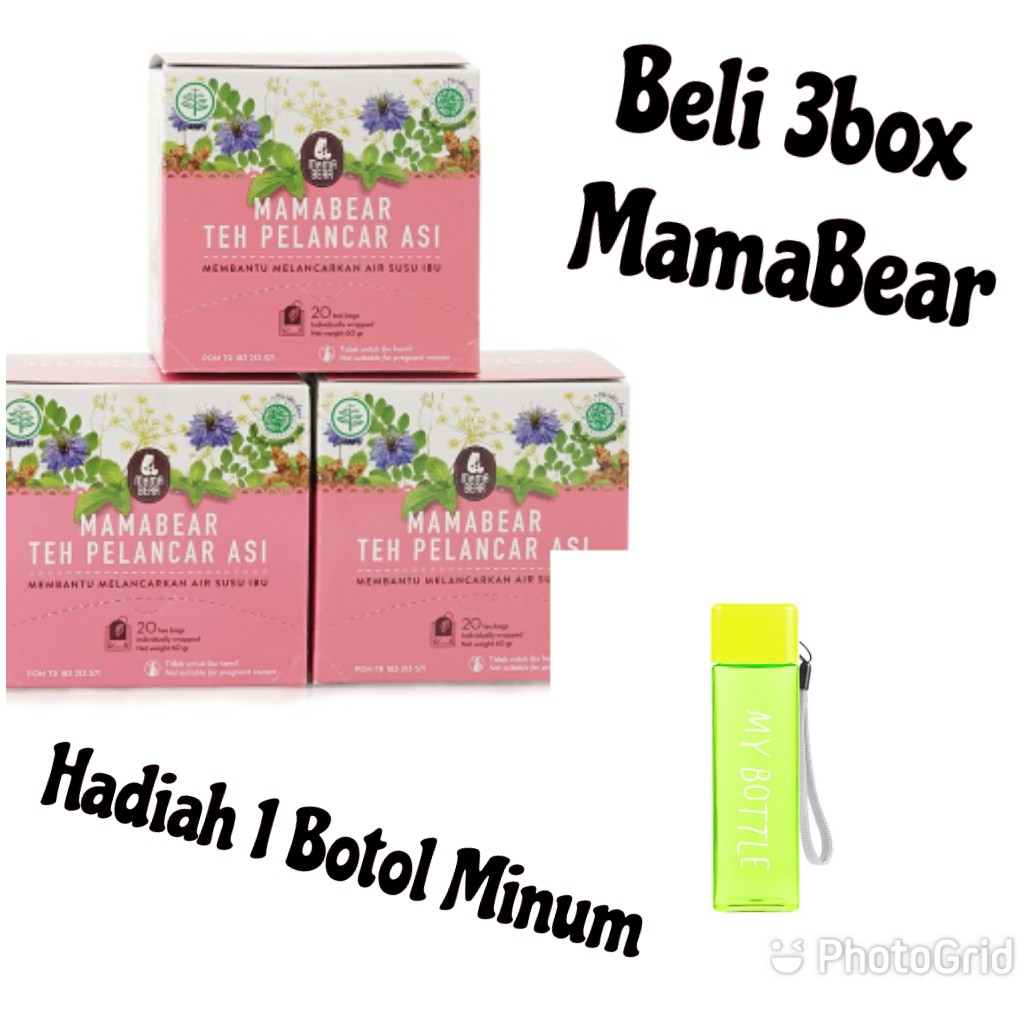 Promo 3pc Mama Bear Teh Pelancar Asi Booster - Free Botol 1pc