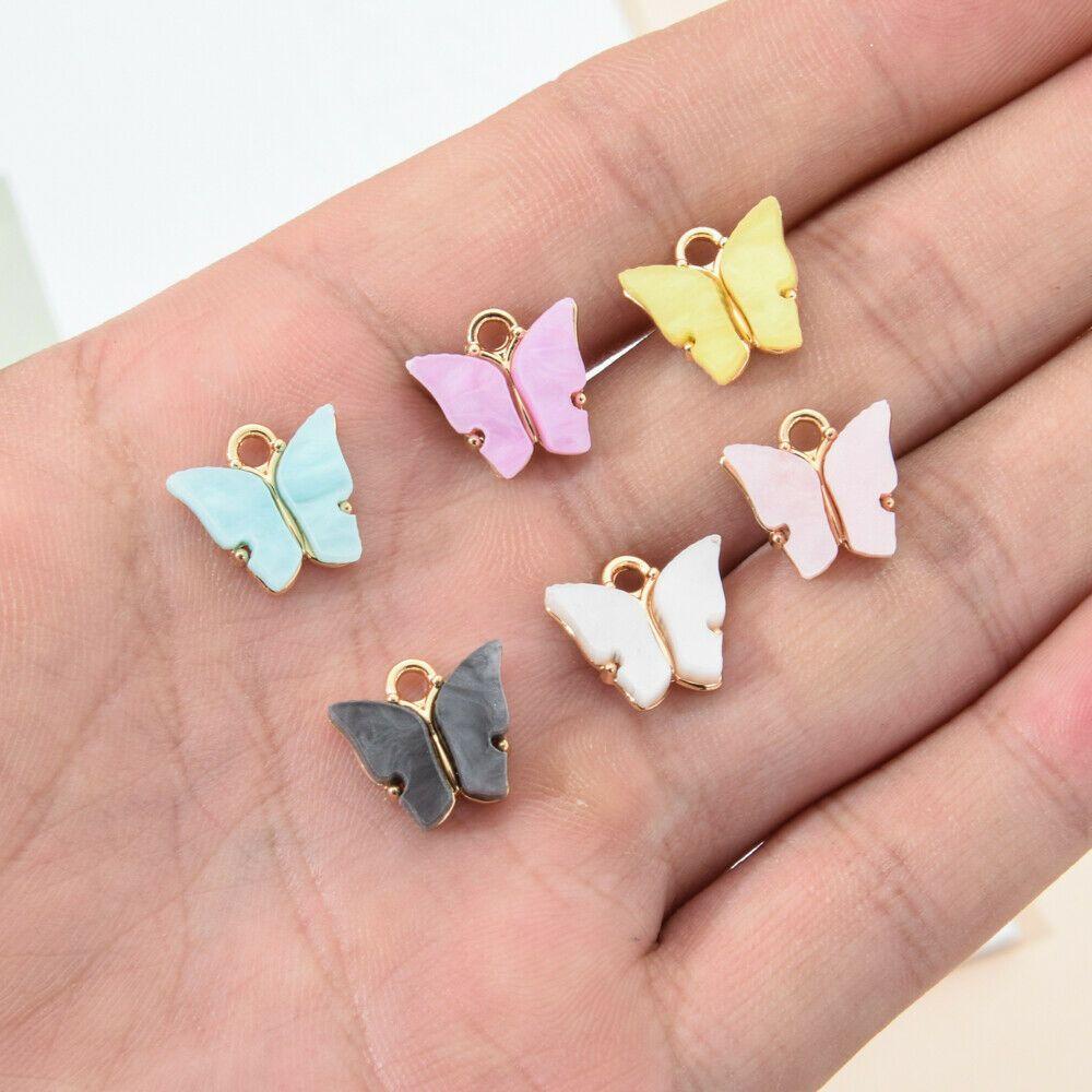 Lily 10PCS Liontin Kupu-Kupu Bahan Alloy Akrilik Warna Permen Lucu Membuat Perhiasan Hewan