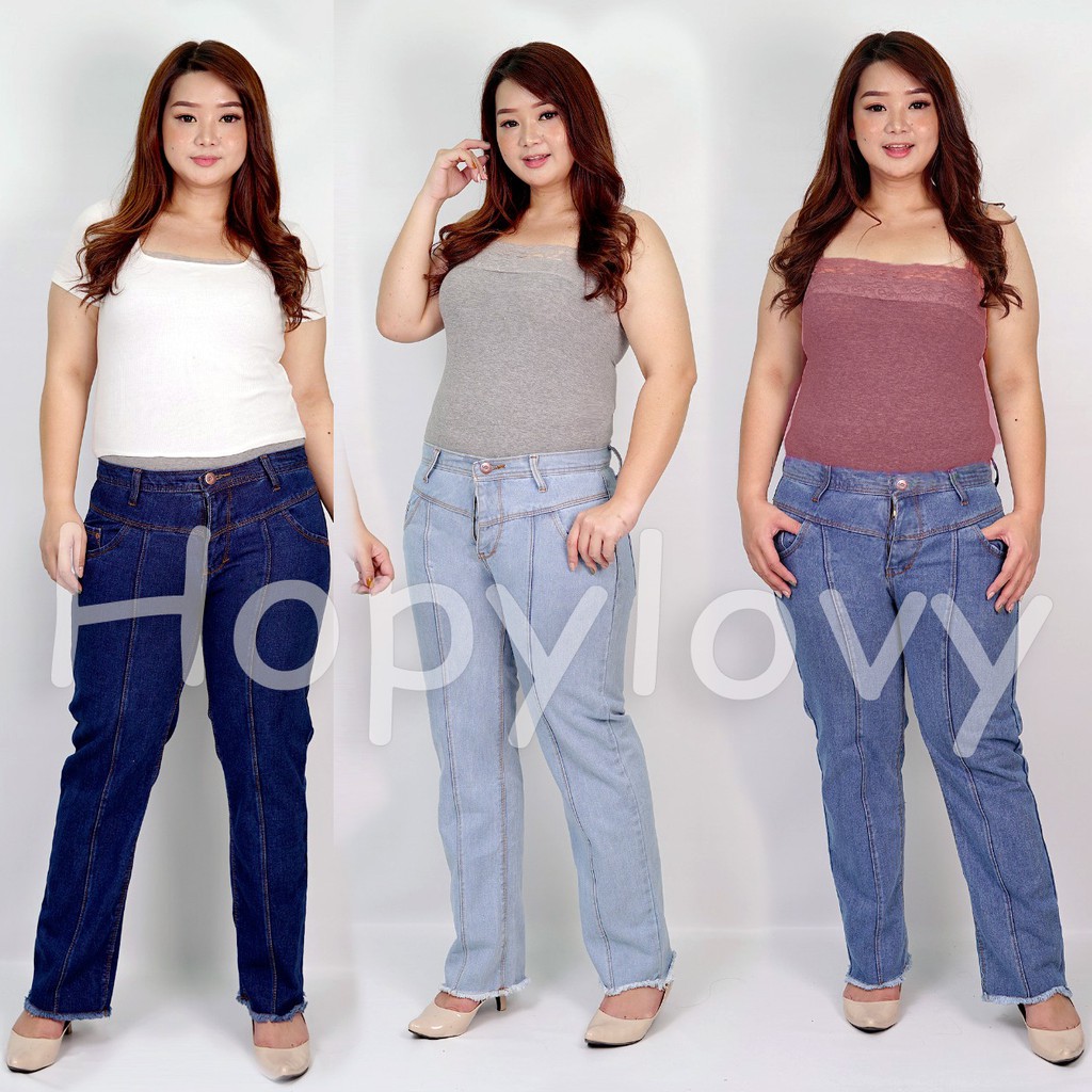 HOPYLOVY Celana  Boyfriend  Jeans Ukuran  Jumbo  Wanita 