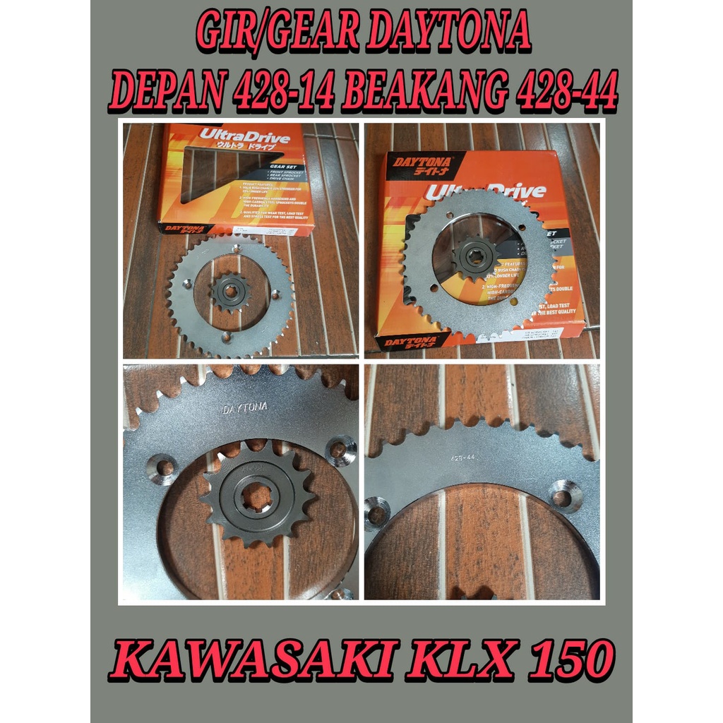GIR GEAR KLX 150 DAYTONA DEPAN BELAKANG TANPA RANTAI 428-14/428-44