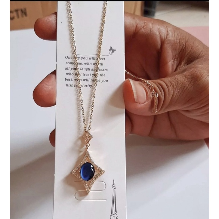 KALUNG WANITA ASLI TITANIUM LIONTIN BATU PERMATA