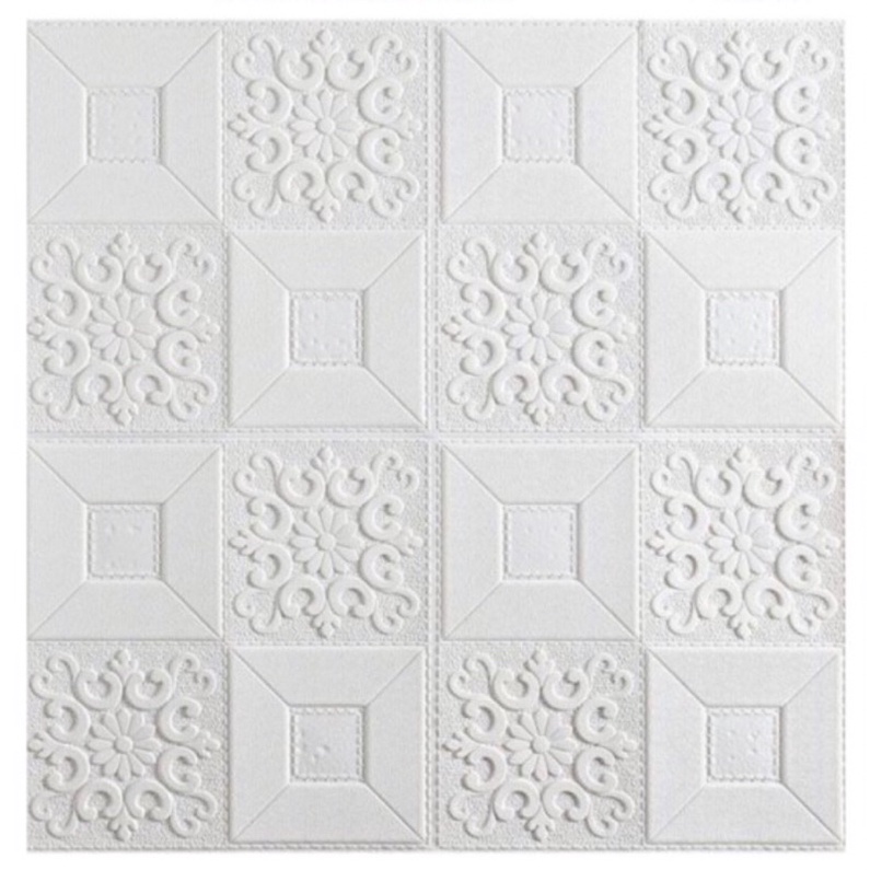 Wallpaper dinding 3D foam motif batik premium-Putih