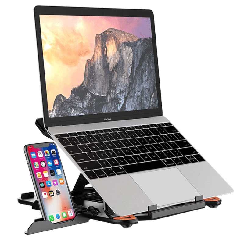 Taffware Laptop Stand Adjustable Angle with Smartphone Holder - E5 - Black