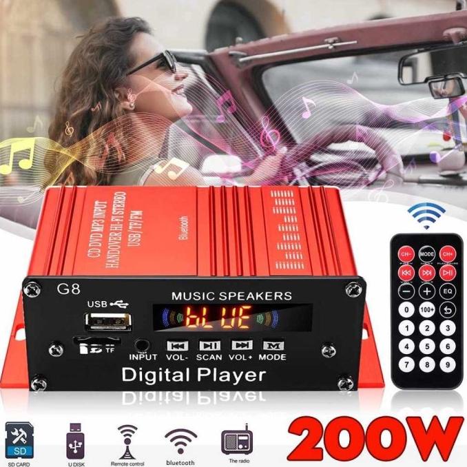 Tape Mobil Audio External Fm Mp3 Bluetooth Power Amplifier 12V 200W G8