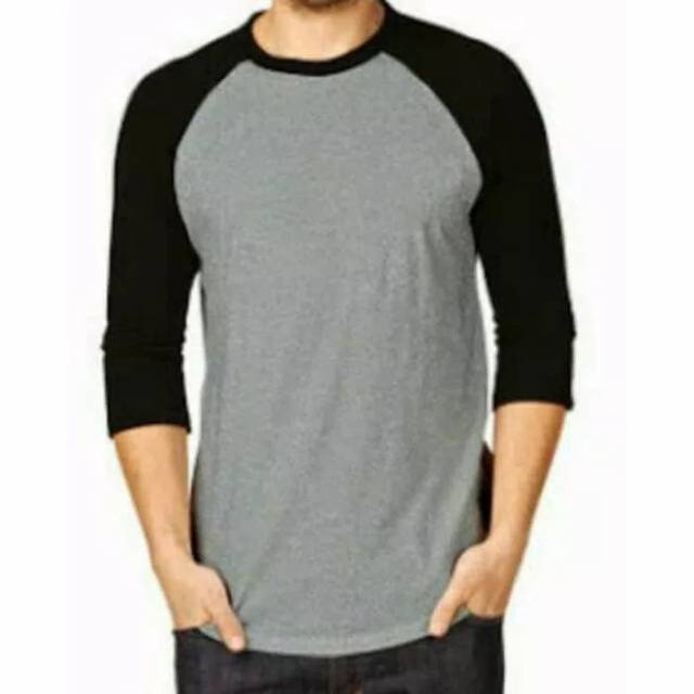 KAOS POLOS RAGLAN 3/4 WARNA ABU MISTY HITAM | Shopee Indonesia