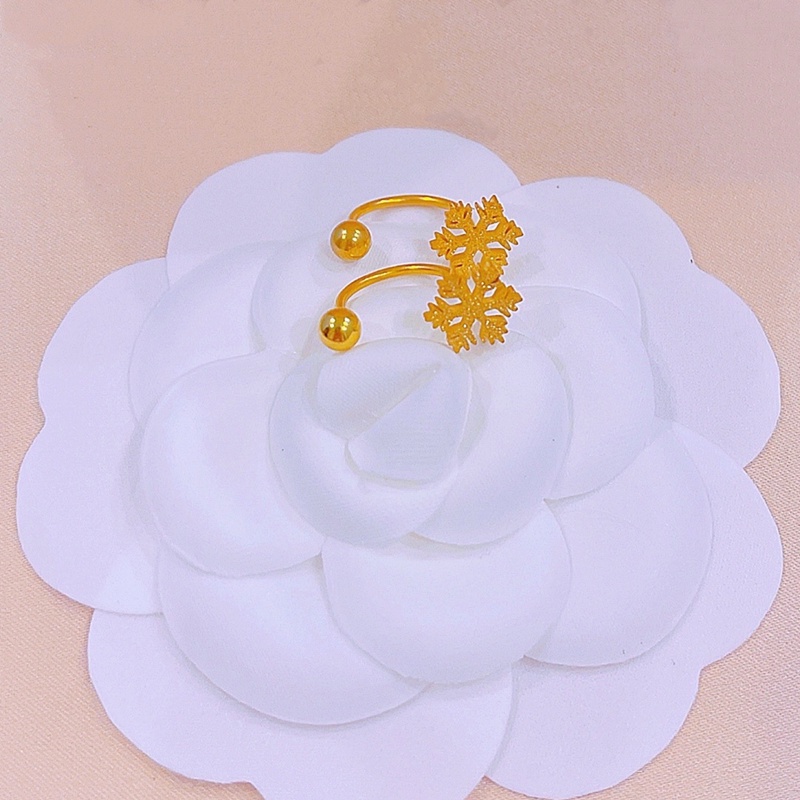 Anting Titanium Wanita Anti Karat dan anti luntur asli Emas 18K kepingan salju Aksesoris Perhiasan