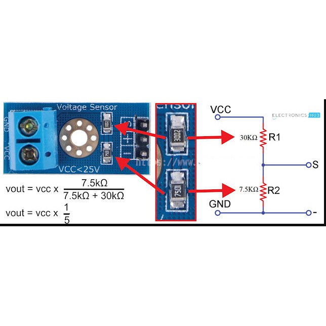 Sensor Tegangan Voltage Module DC 0-25v DC Pendeteksi Volt ARDUINO RASPBERRY PI