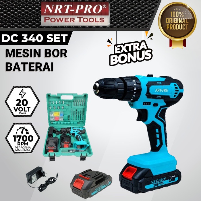 Mesin Bor Baterai NRT PRO DC 340 SET 20V Mesin Bor Tangan Portable NRT