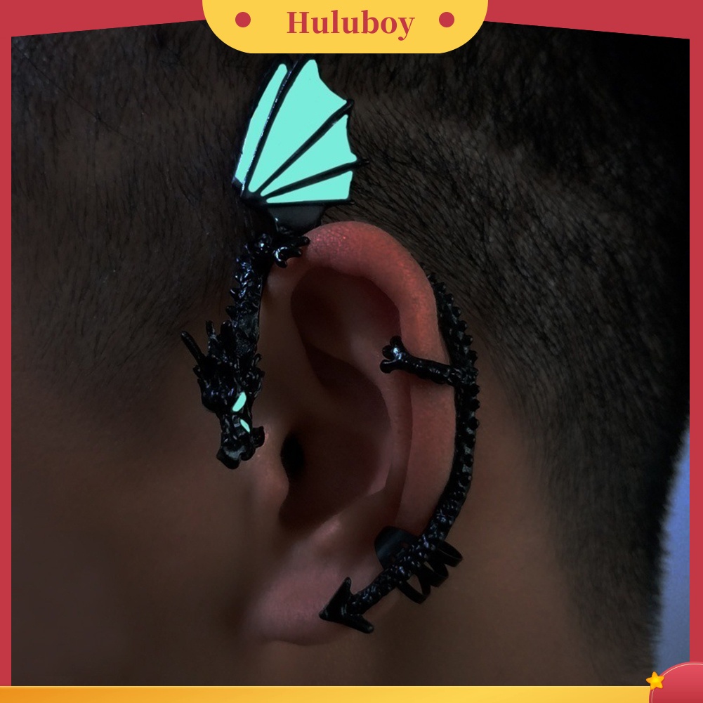 Hu Hu Hu Hu Hu Alat Bantu Pasang Kacamata♡ 1pc Anting Klip Tanpa Tindik Bentuk Naga Luminous Gaya Punk Untuk Wanita