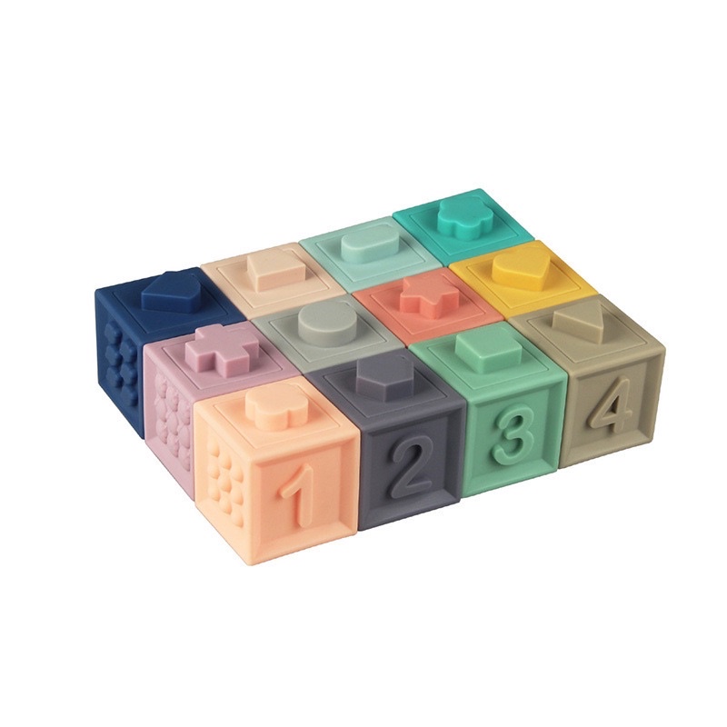 Mainan Balok Silikon silicone 12pcs Edukasi Bayi | soft building block cube silicone