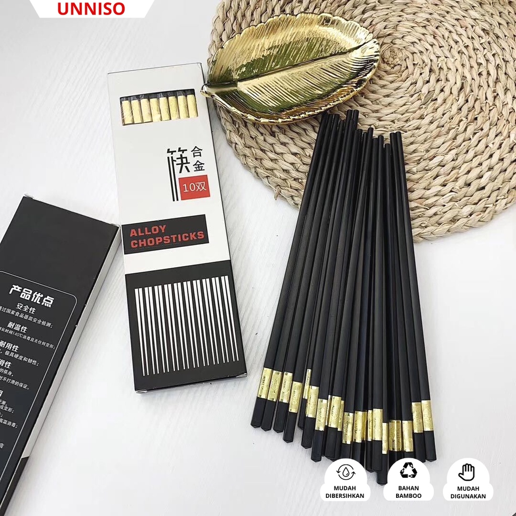 UNNISO -  Sumpit Makan Melamin Set Luxurious Hitam Japan Style