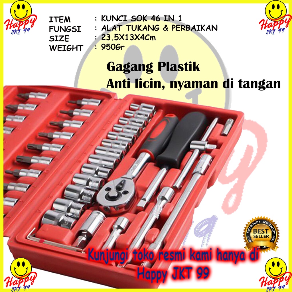 [ HAPPY JKT 99 ] KUNCI SOK 46 PCS SET SOCKET 1/4&quot; FULL LENGKAP SOCKET TOOL PAS RING L MOTOR MOBIL WRENCH