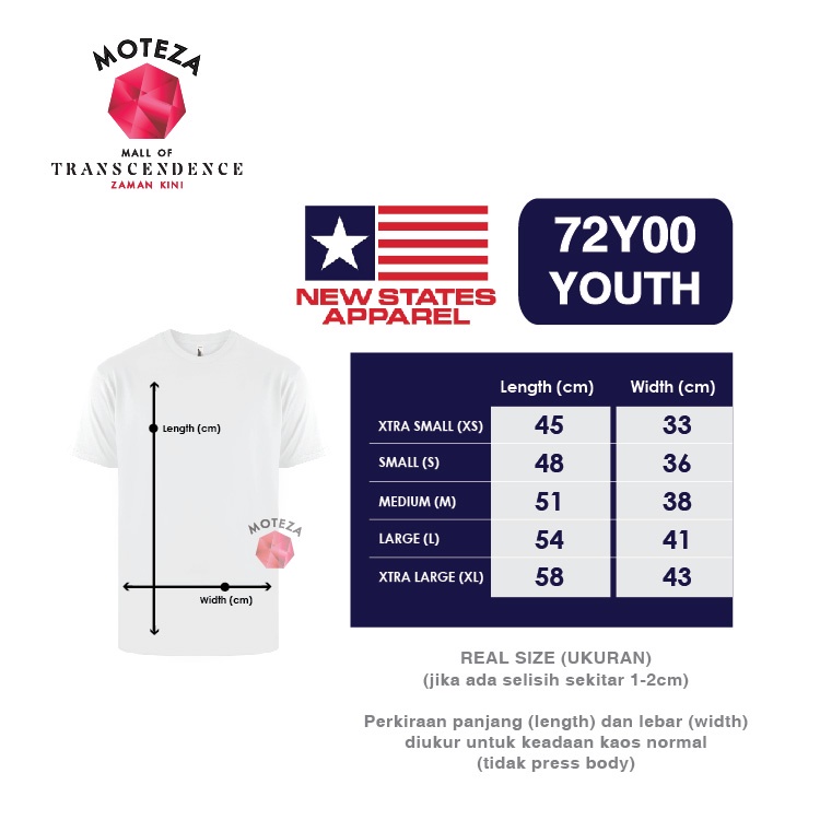 Kaos Polos Anak - NSA Premium Cotton 72Y00 - YOUTH KIDS -WHITE / PUTIH - GROSIR