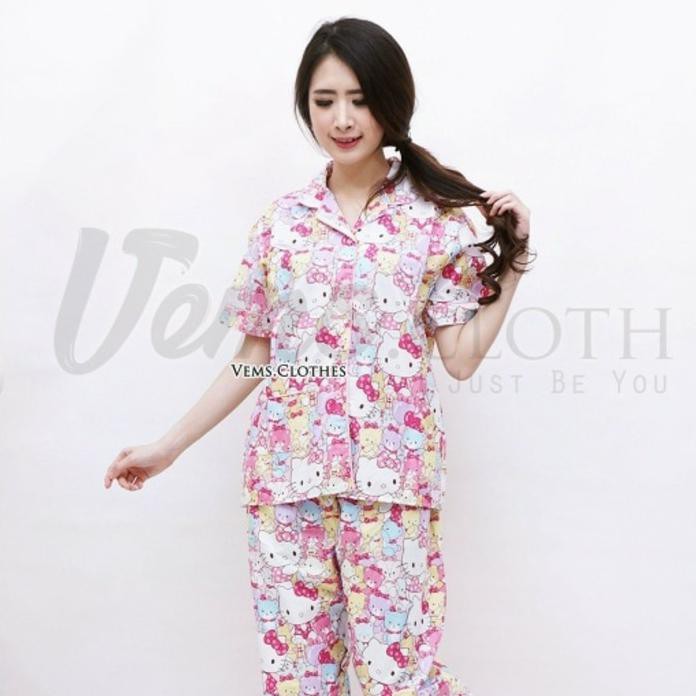 Piyama / Pajamas Cp Hello Kitty Doll - Merah Muda
