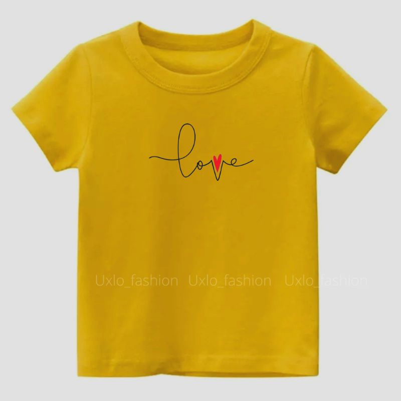 BAJU KAOS ANAK PEREMPUAN DAN LAKI LAKI MURAH LENGAN PENDEK IDEAL UMUR 2 3 4 5 6 7 8 9 TAHUN MOTIF LOVE TULISAN UXLO FASHION