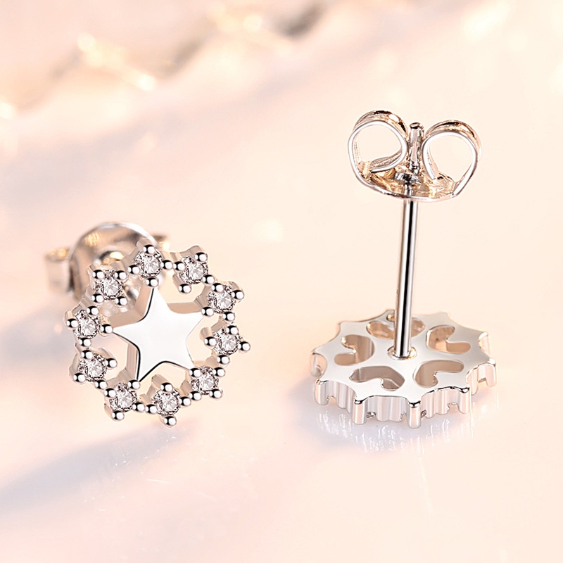 Anting Perak 925 Wanita Sederhana berongga bintang berujung lima Perhiasan Fashion/Subang Telinga anting perempuan