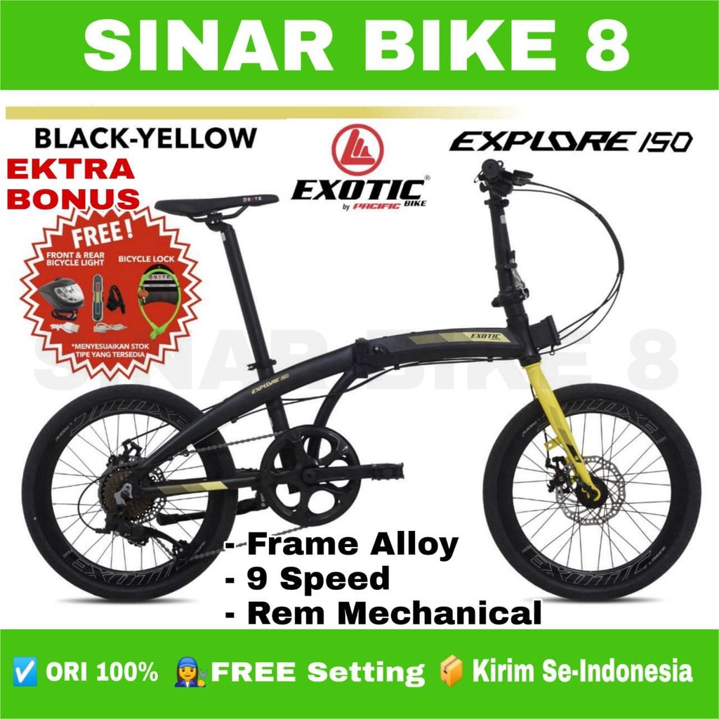 Sepeda Lipat Ukuran 20 Inch EXOTIC EXPLORE 150 Alloy 9 Speed Rem Cakram