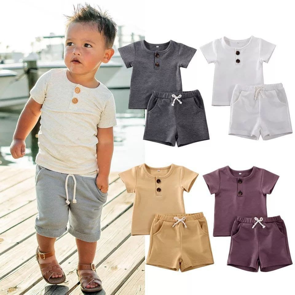 LittleAaron SET HENLEY BOY Setelan Kemeja Bayi Laki-laki Lengan Pendek